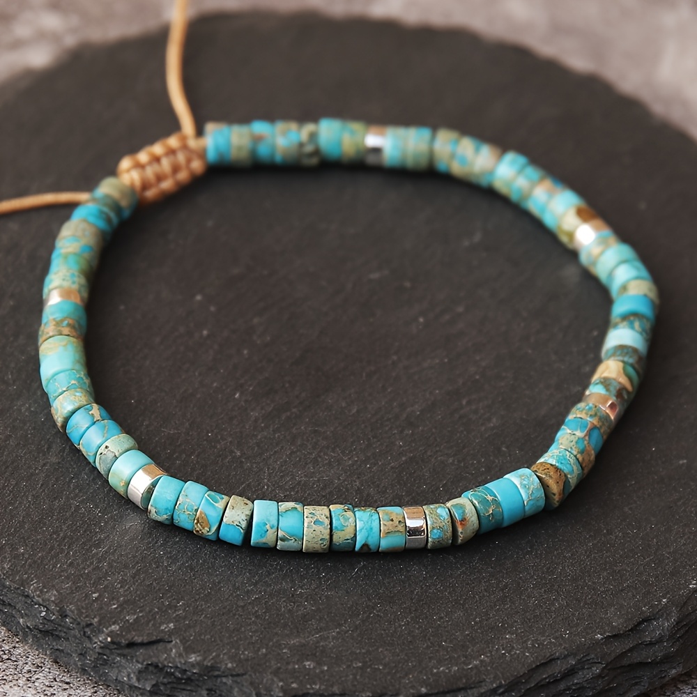 Turquoise Stone Bracelet 4mm Delicate Beaded Bracelet with Adjustment
